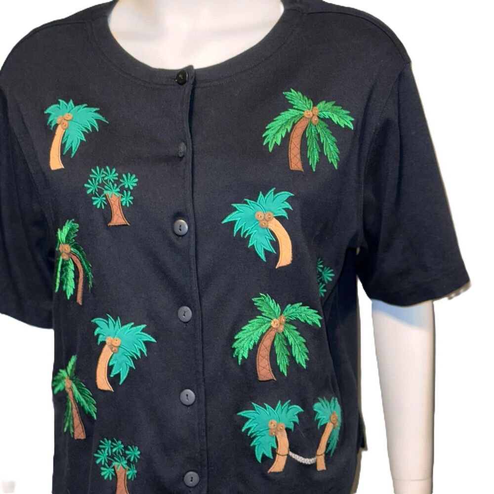 Bechamel Palm Tree Button Up Blouse Size Large - image 1